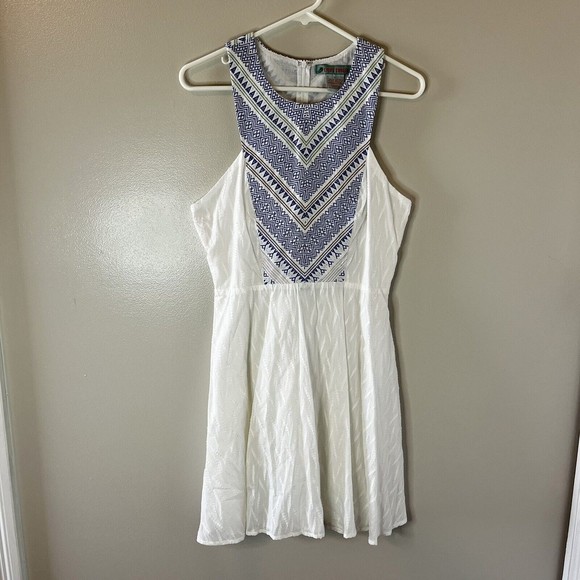 Flying Tomato Womens Sleeveless Dress White Blue Embroidered Sundress Si… - Picture 1 of 6